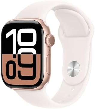Apple Watch Series 10 [GPS + Cellular 42mm case] Smartwatch with Rose Gold Aluminum Case with Light Blush Sport Band - S/M. Fitness Tracker, ECG App, Always-On Retina Display, Water Resistant