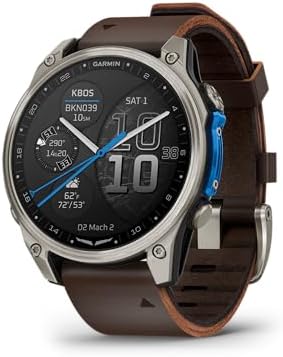Garmin D2 Mach 2 – 47 mm, Premium Aviator Smartwatch with GPS, Advanced Flight Maps, LED Flashlight, Built-in Microphone/Speaker for Calls and Texts, Titanium with Oxford Brown Leather Band