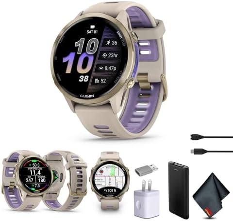 Garmin Forerunner 970 Running Smartwatch (Soft Gold) with P-Bank Bundle