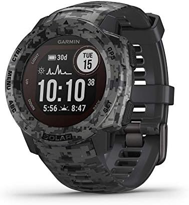 Garmin Instinct Solar, Solar-Powered Rugged Outdoor Smartwatch, Built-in Sports Apps and Health Monitoring, Graphite Camo (Renewed)