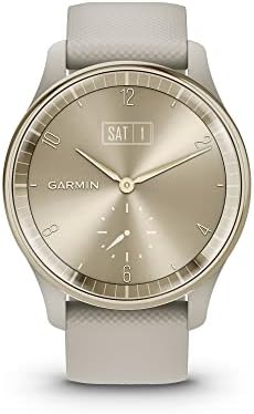Garmin Vivomove Trend - Cream Gold Stainless Steel Bezel with French Gray Case & Silicone Band (Renewed), Adjustable