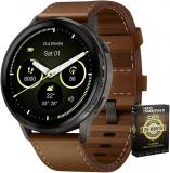 Garmin Venu 4 45mm Health and Fitness GPS Smartwatch, AMOLED, Slate with Black Band and Brown Leather Band, 010-03014-03 - Bundle w/Deco Essentials 26-Month CPS Plan