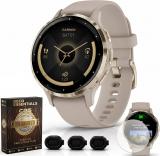 Garmin Venu 3S Soft Gold Stainless Steel Bezel AMOLED Smartwatch, 41mm French Gray Case, 010-02785-02 - Bundle w/Deco Essentials 2-Year CPS Plan