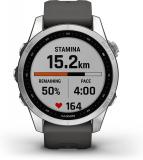 Garmin Fenix 7S, Smaller Sized Adventure smartwatch, Rugged Outdoor Watch with GPS, Touchscreen, Health and Wellness Features, Silver with Graphite Band