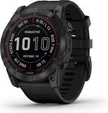 Garmin Fenix 7X Sapphire Solar, Larger Sized Adventure smartwatch, with Solar Charging Capabilities, Rugged Outdoor Watch with GPS, Touchscreen, Wellness Features, Black DLC Titanium with Black Band